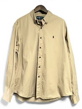 Ralph Lauren Custom Fit Men's Button-Down Shirt in Khaki with Polo Logo